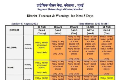 महाराष्ट्र साप्ताहिक हवामान अंदाज 08 ऑगस्ट 2022 या आठवड्यात मुंबई पुणे नागपूर नाशिक औरंगाबाद येथे पावसासाठी लाल पिवळा आणि केशरी इशारा |  Maharashtra Weekly Weather Forecast: आज महाराष्ट्रात अतिवृष्टीबाबत रेड अलर्ट, जाणून घ्या